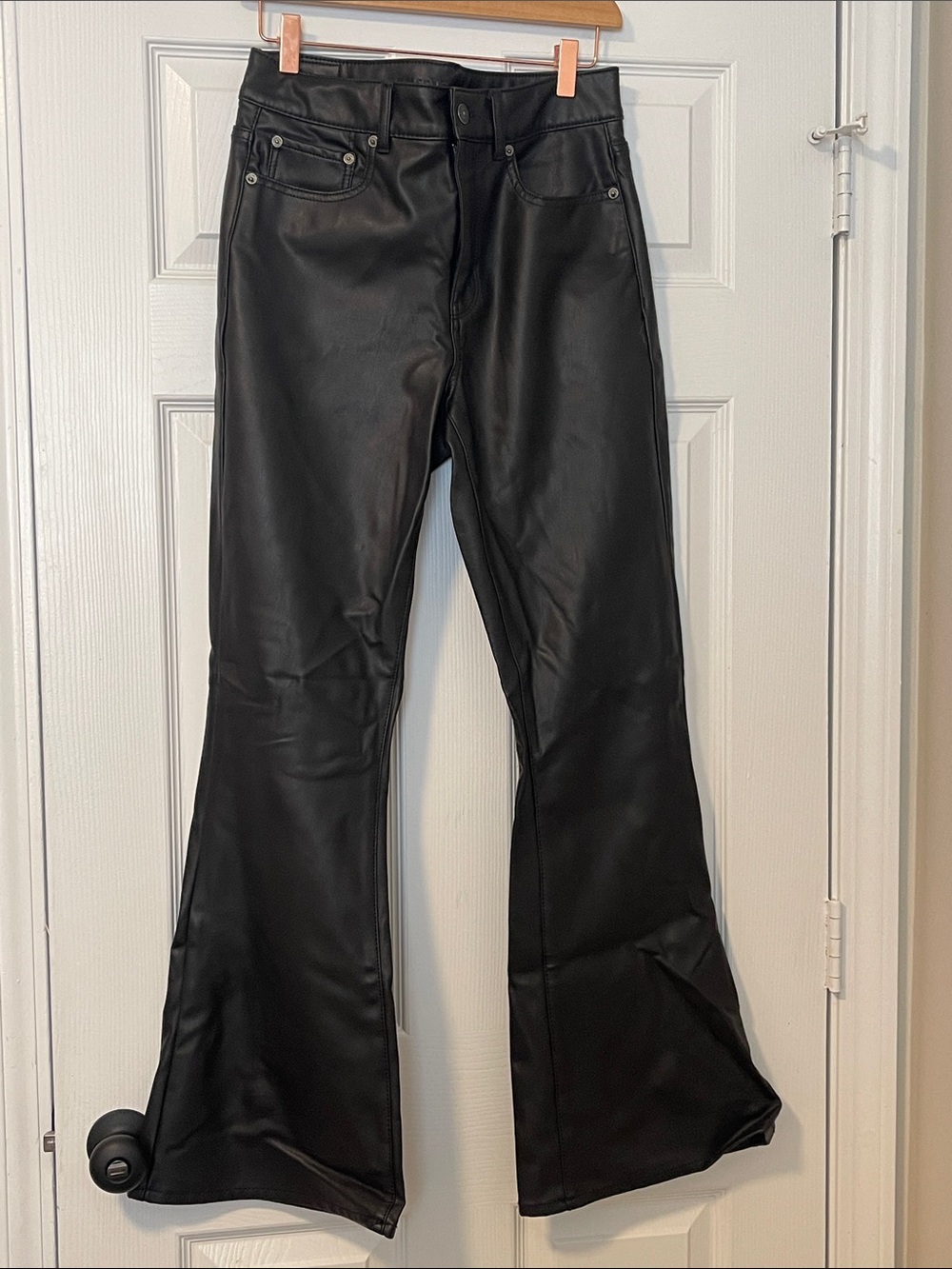 Black Faux Leather Flared Super Hi-Rise Flare Pants - Women
